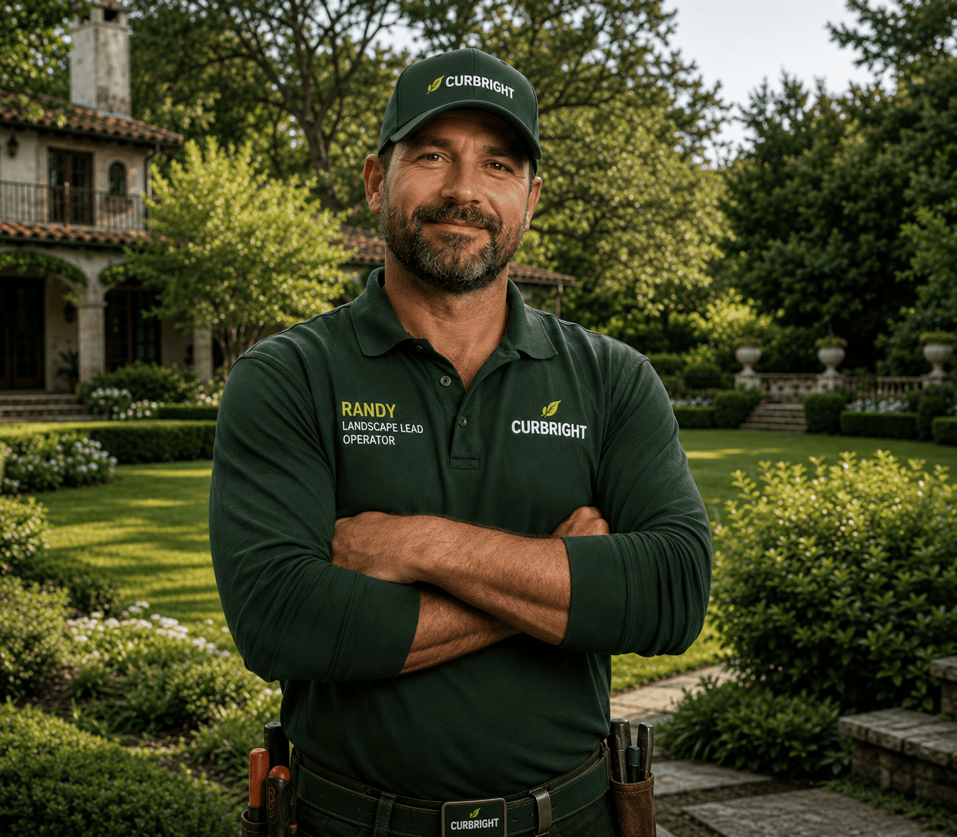 Randy from CurbRight standing in a landscaped yard