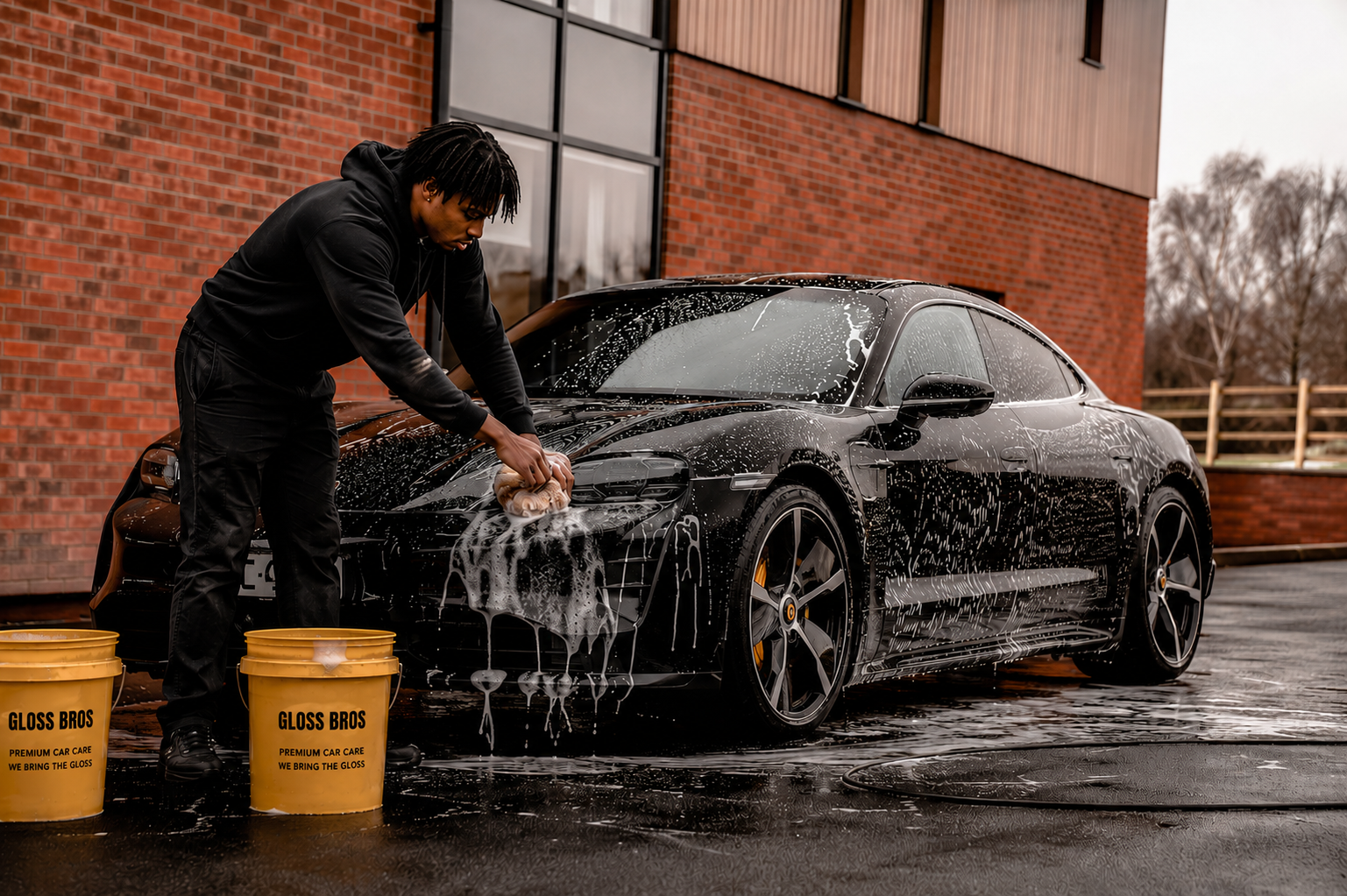 Gloss Bros basic exterior hand wash on a black car