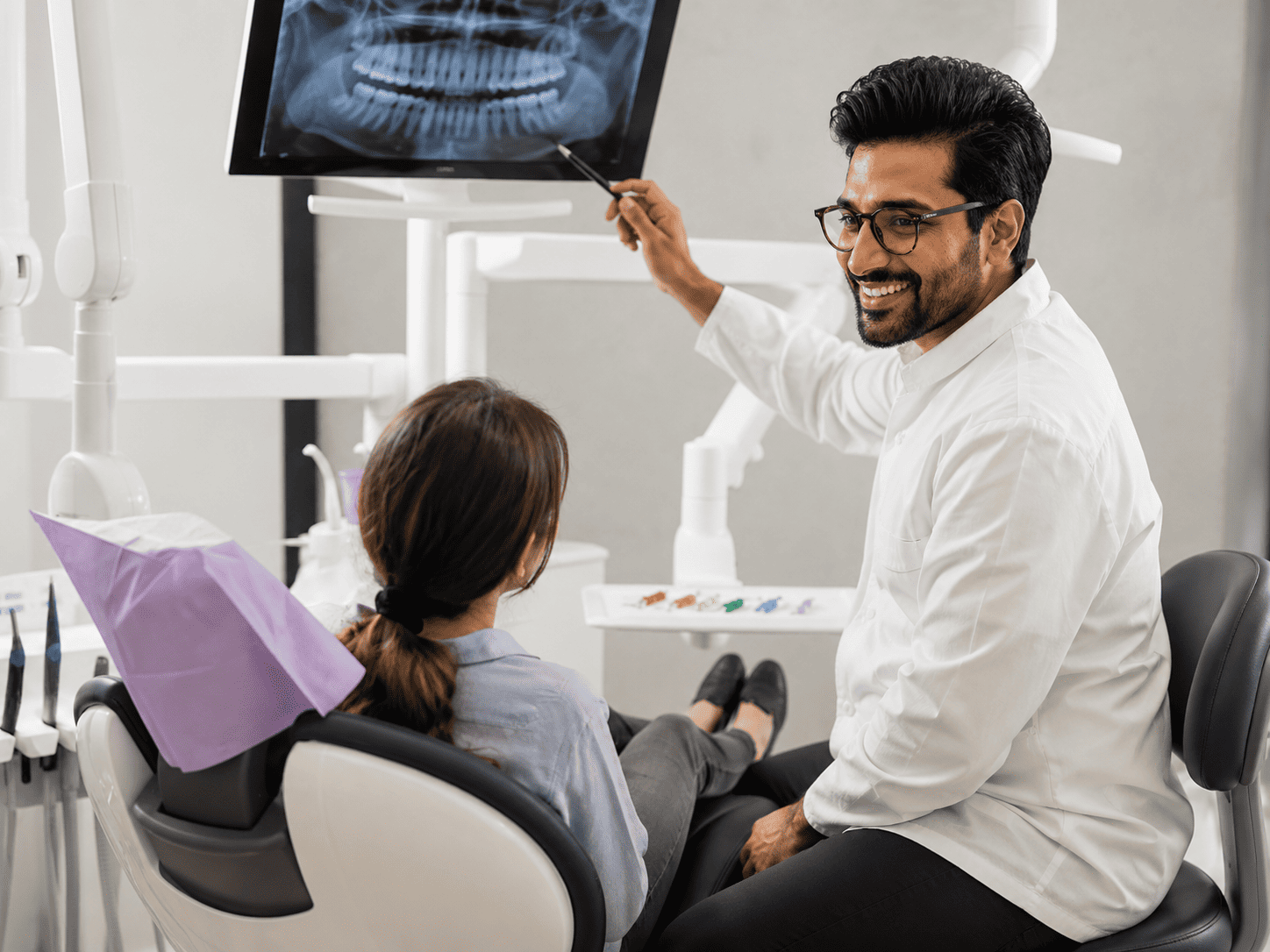Modern dental office with digital X-ray consultation