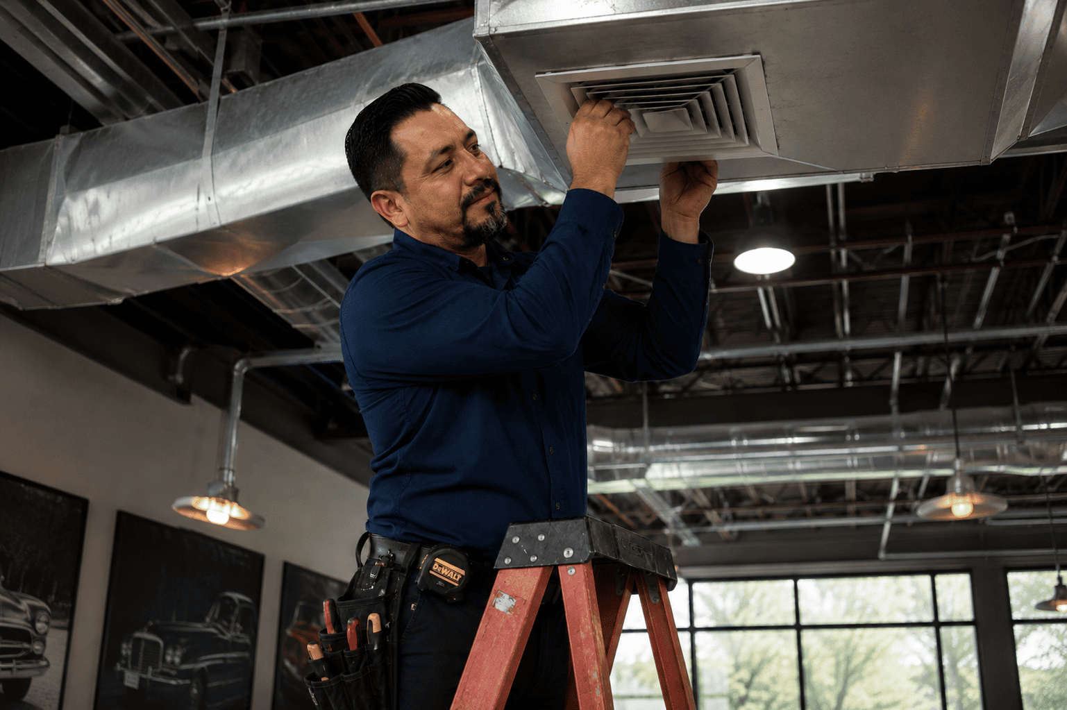 SwiftFix technician adjusting a ceiling air vent