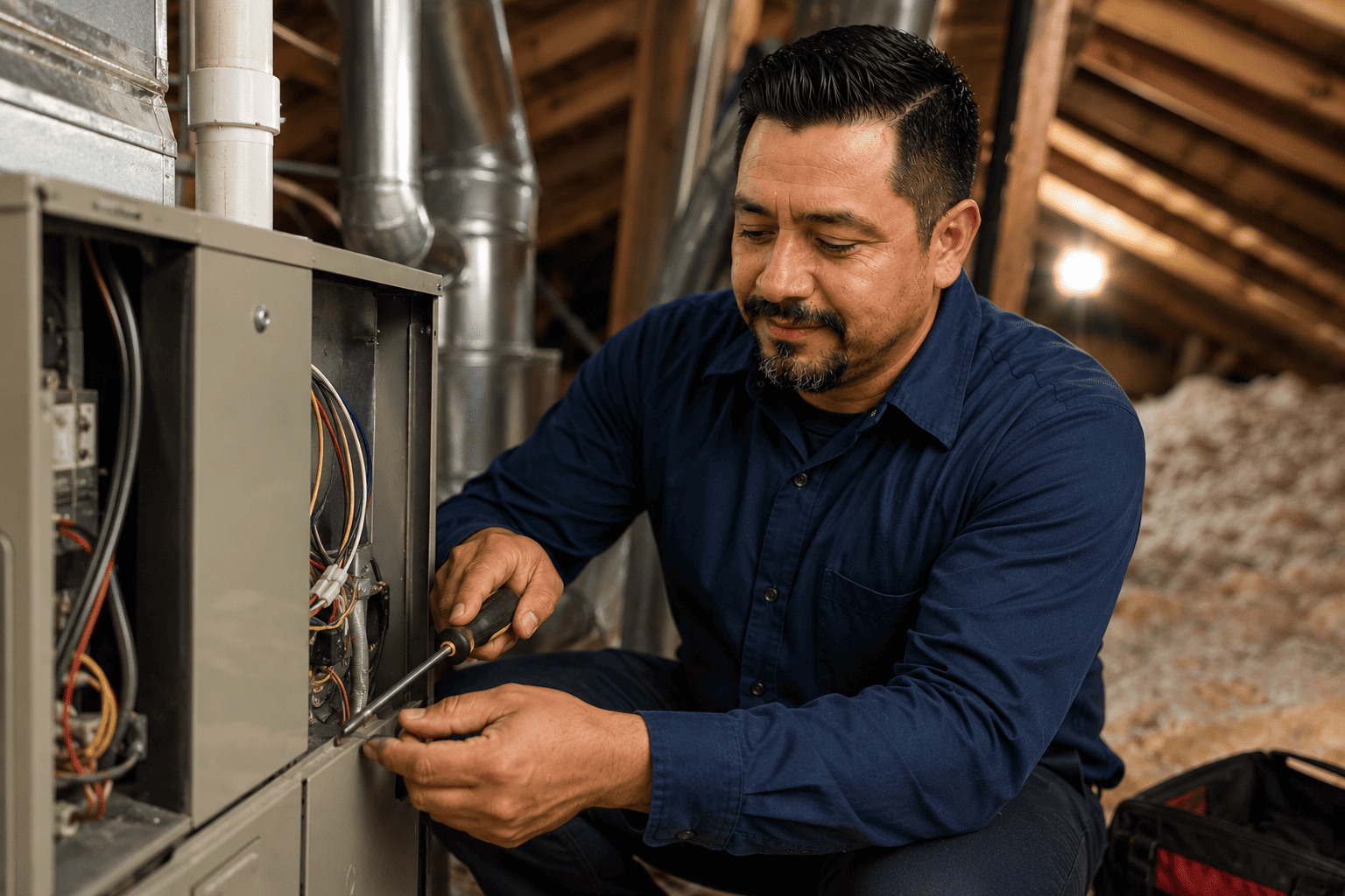 SwiftFix technician repairing residential HVAC wiring