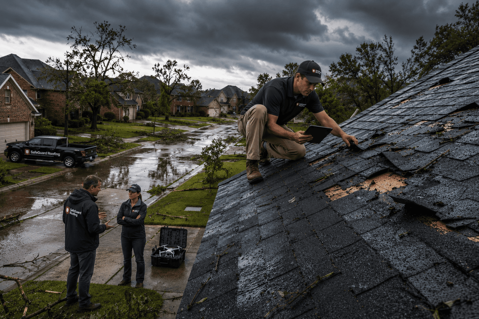 SafeGuard Roofing storm damage inspection after heavy weather