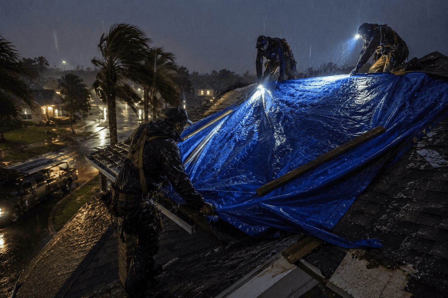 Emergency roof tarping response