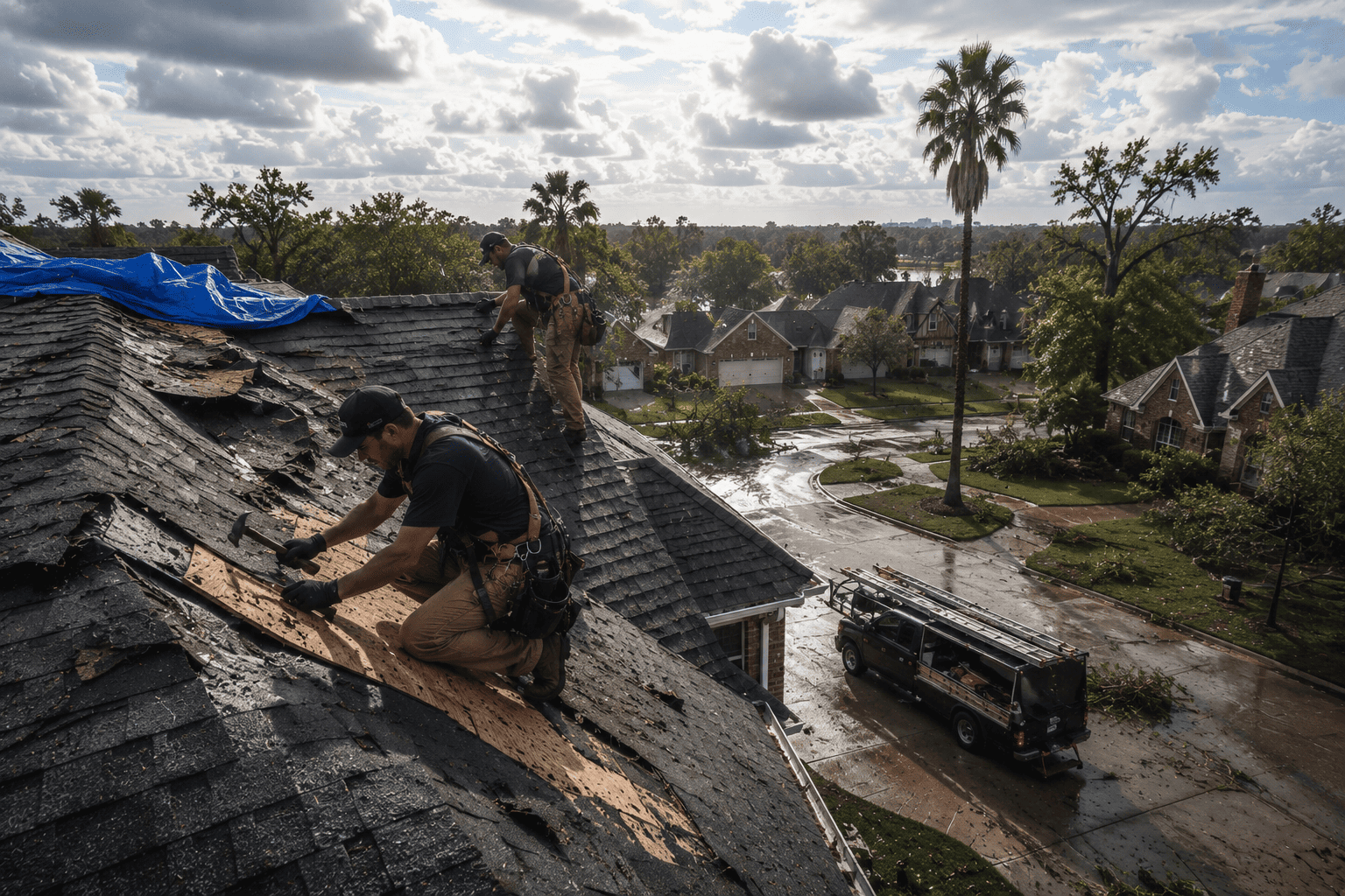 Storm damage roof repair in Houston